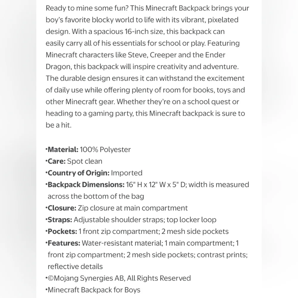 Minecraft Backpack - Picture 6 of 8